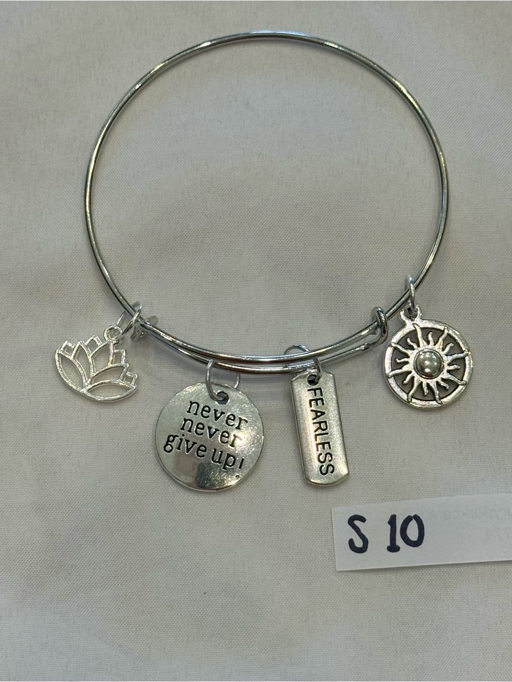 S10 Strength Fearless Lotus Charm Bangle Bracelet